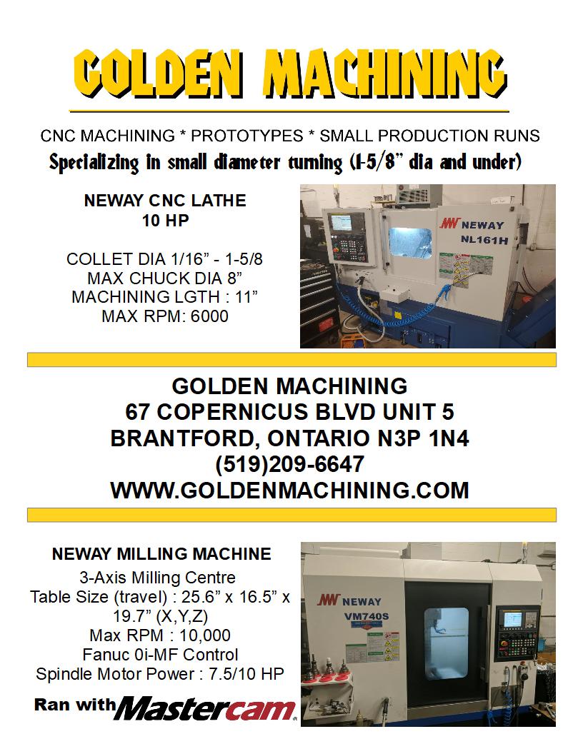 Golden Machining | 67 Copernicus Blvd, Brantford, ON N3P 1N4, Canada | Phone: (519) 209-6647