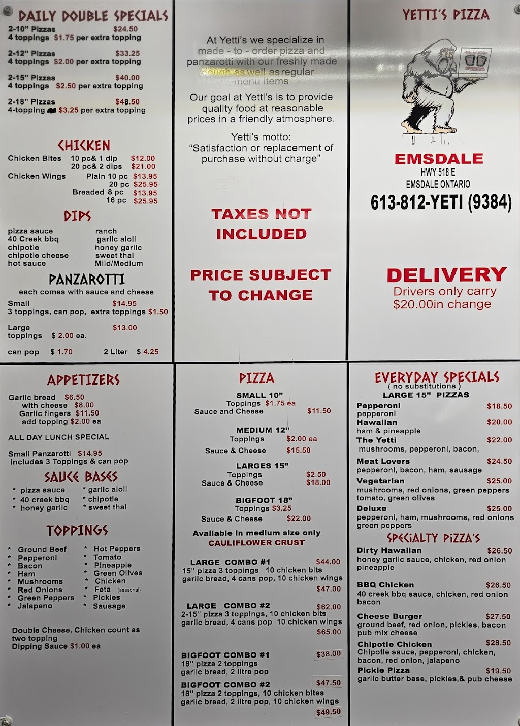 Yettis Pizza inc. Emsdale | 83 ON-518, Emsdale, ON P0A 1J0, Canada | Phone: (613) 812-9384