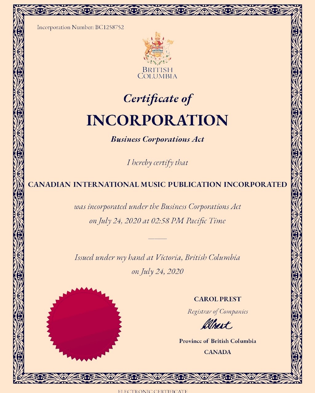 Canadian International Music Publication | 1014 Palmdale St, Coquitlam, BC V3C 3R4, Canada | Phone: (778) 957-5616