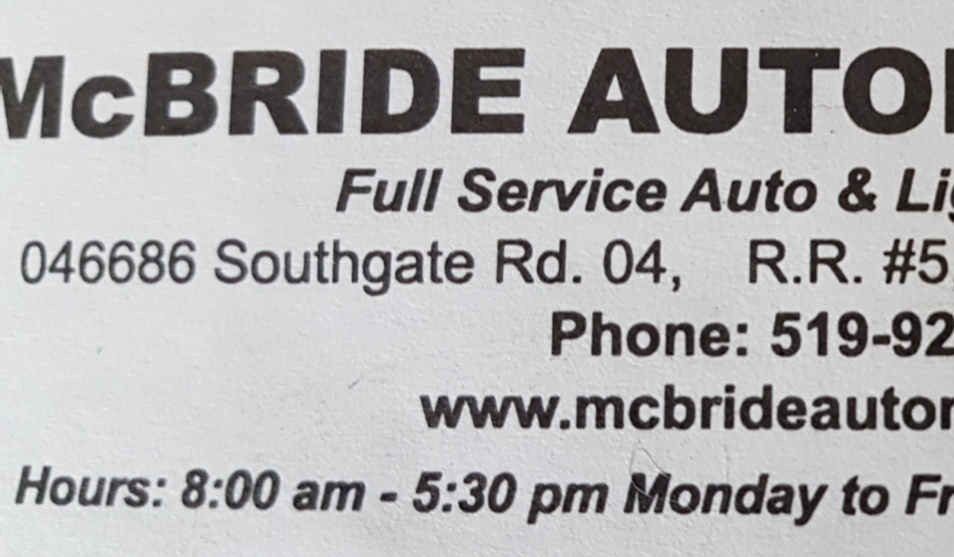 McBride Automotive | Southgate, ON N0M, Southgate, ON N0C, Canada | Phone: (519) 925-5568