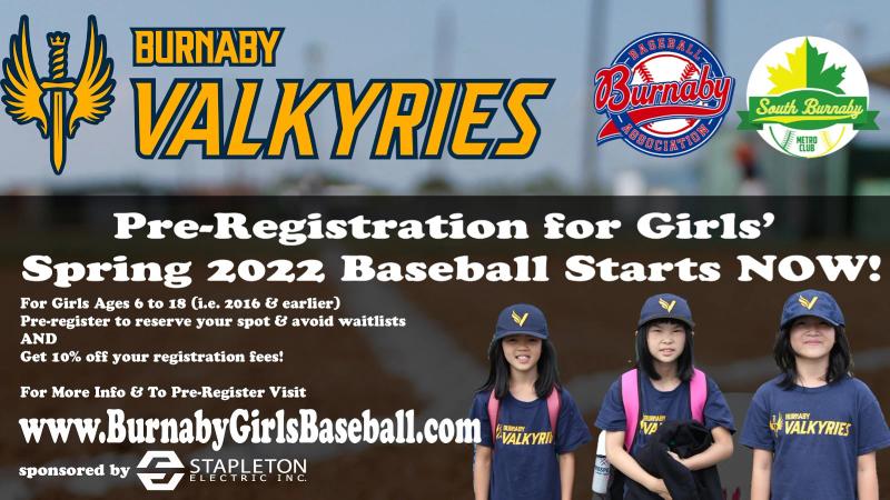 Burnaby Girls Baseball Home of Valkyries | 8533 Cumberland Pl Unit 14, Burnaby, BC V3N 5C1, Canada | Phone: (778) 773-2552