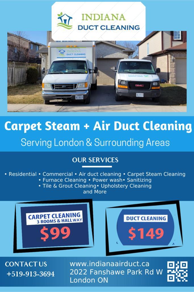 Indiana Carpet Steam Cleaning & Air-Duct Cleaning | 2022 Fanshawe Park Rd W, London, ON N6H 5K9, Canada | Phone: (519) 913-3694