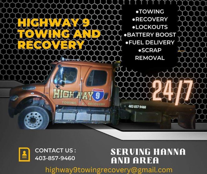Highway 9 towing & recovery | 512 Railway Ave W, Hanna, AB T0J 1P0, Canada | Phone: (403) 857-9460