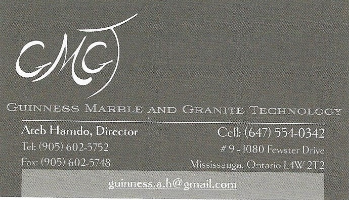 Guinness Marble And Granite Technology | 9-1080 Fewster Dr, Mississauga, ON L4W 2T2, Canada | Phone: (905) 602-5752