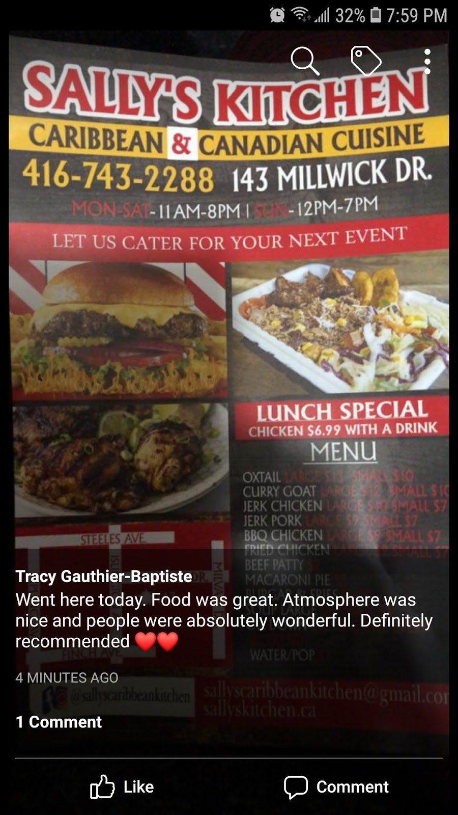 Sallys Caribbean Kitchen | 143 Millwick Dr, North York, ON M9L 1Y7, Canada | Phone: (416) 743-2288