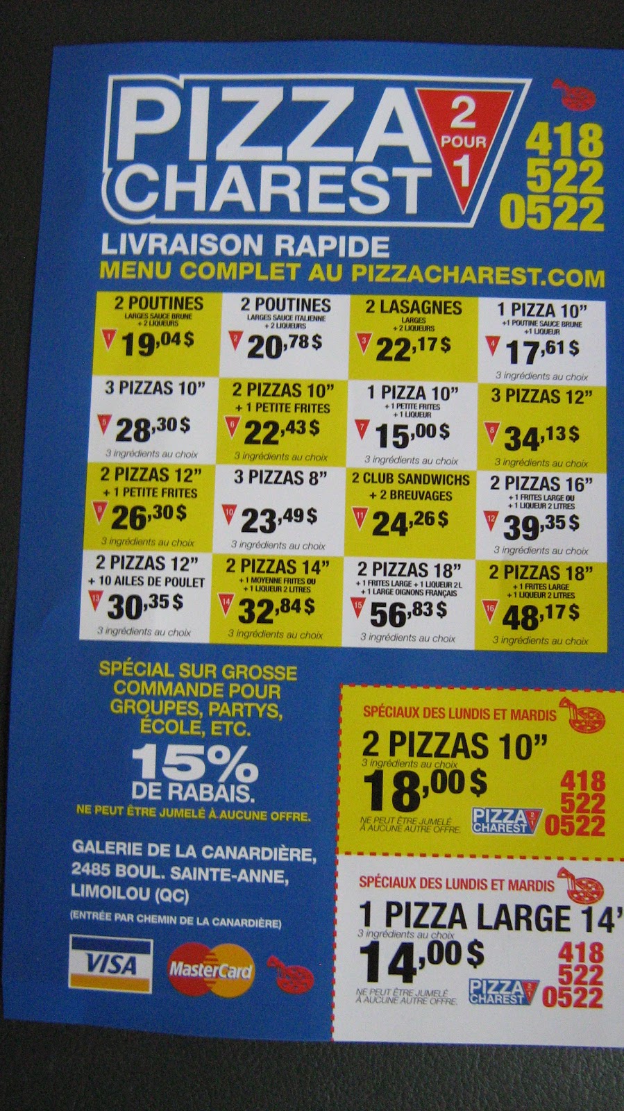 Pizza Charest 2 for 1 | 2485 Boulevard Sainte-Anne(galerie de la canardiere, Québec, QC G1J 1Y4, Canada | Phone: (418) 522-0522