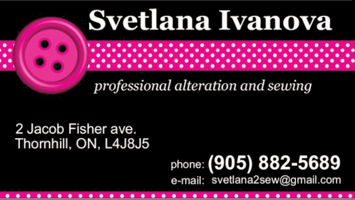 Svetlana Ivanova’s Alteration and Sewing | 2 Jacob Fisher Ave, Thornhill, ON L4J 8J5, Canada | Phone: (905) 882-5689