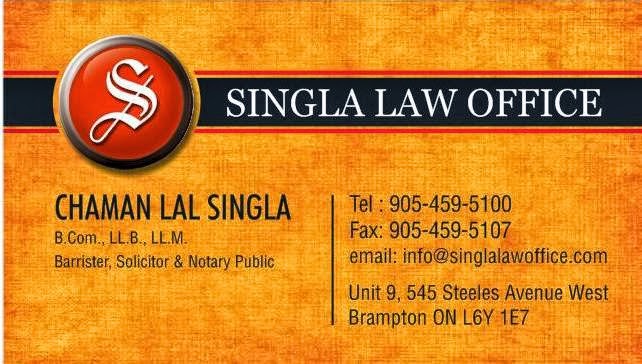 SINGLA LAW OFFICE | 545 Steeles Ave W #9, Brampton, ON L6Y 1E7, Canada | Phone: (905) 459-5100