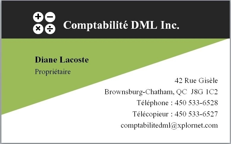 Comptabilité DML Inc | 42 Rue Gisèle, Brownsburg, QC J8G 1C2, Canada | Phone: (450) 533-6528