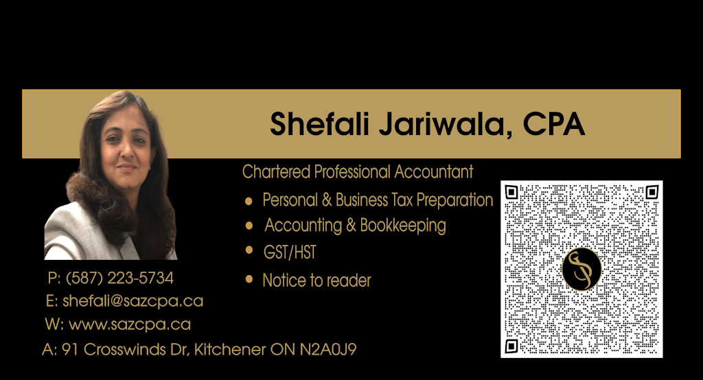 Shefali Jariwala CPA | 91 Crosswinds Dr, Kitchener, ON N2A 0H6, Canada | Phone: (519) 465-5739