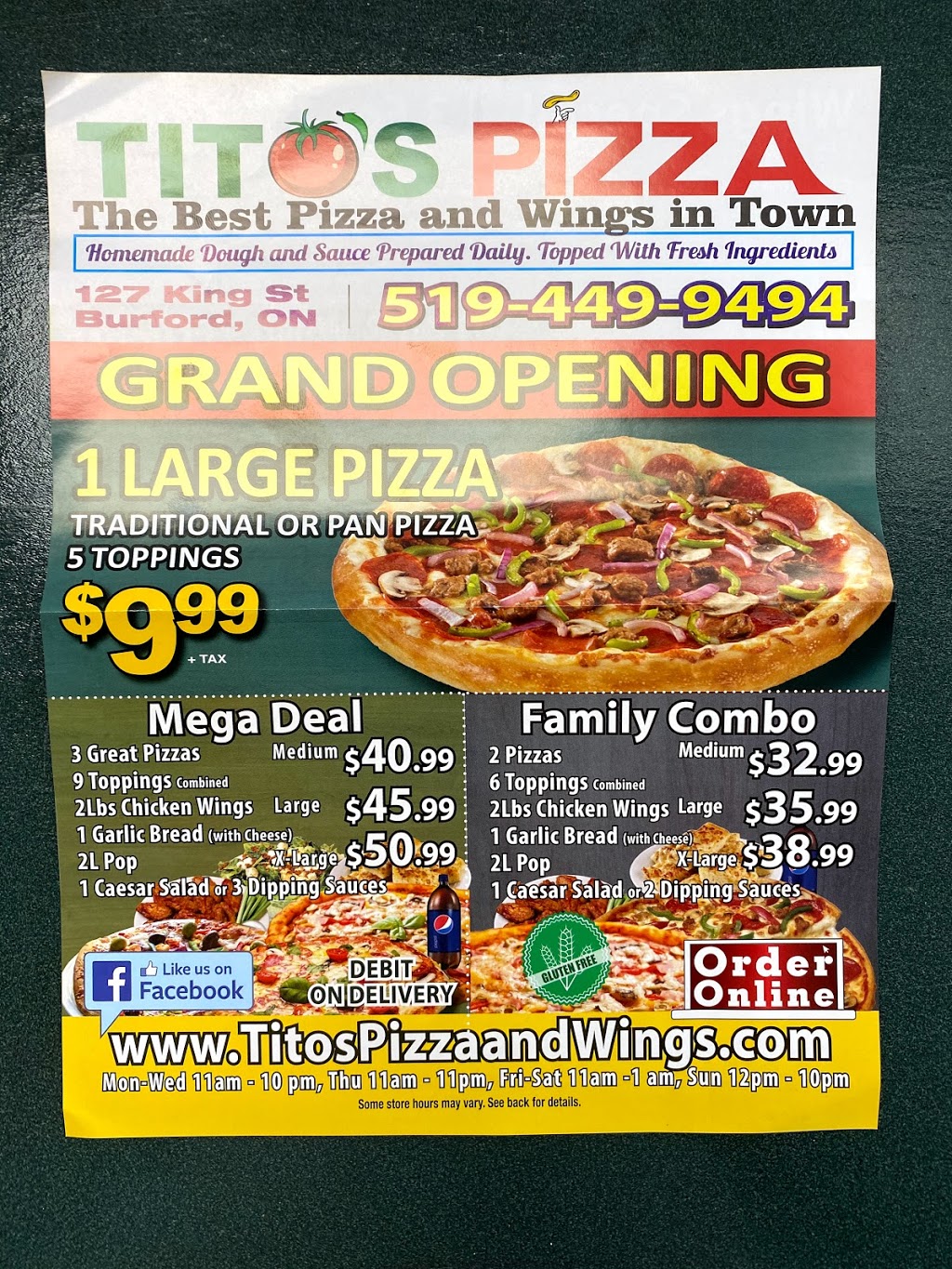 Titos Pizza | 127 King St, Burford, ON N0E 1A0, Canada | Phone: (519) 449-9494