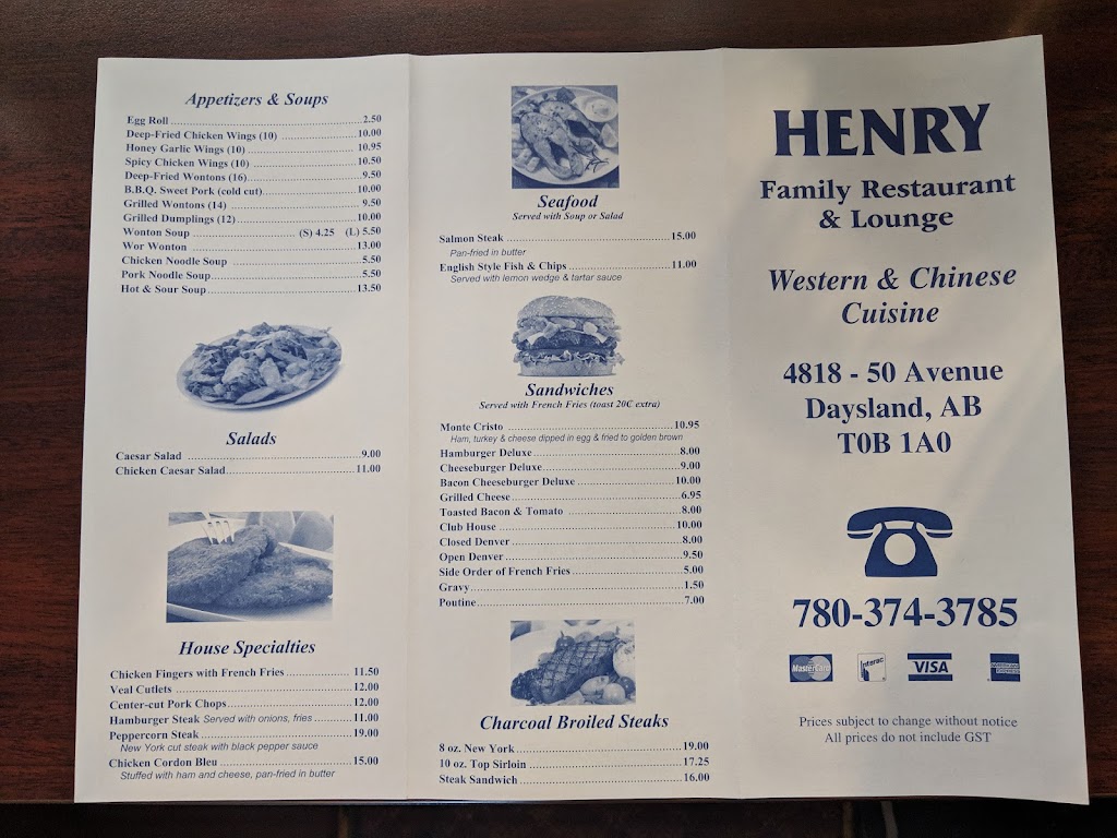 Henry Family Restaurant | 4818 50 Ave, Daysland, AB T0B 1A0, Canada | Phone: (780) 374-3785