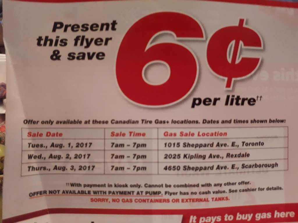 Canadian Tire Gas+ - TOR - McCowan/Sheppard | 4650 Sheppard Ave E, Scarborough, ON M1S 3J7, Canada | Phone: (416) 291-8900