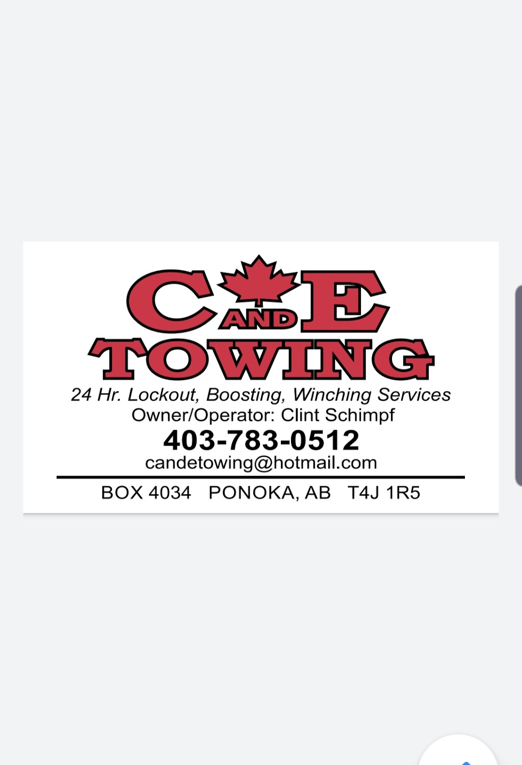 Ponoka C and E Towing | box 4034, Ponoka, AB T4J 1R5, Canada | Phone: (403) 783-0512