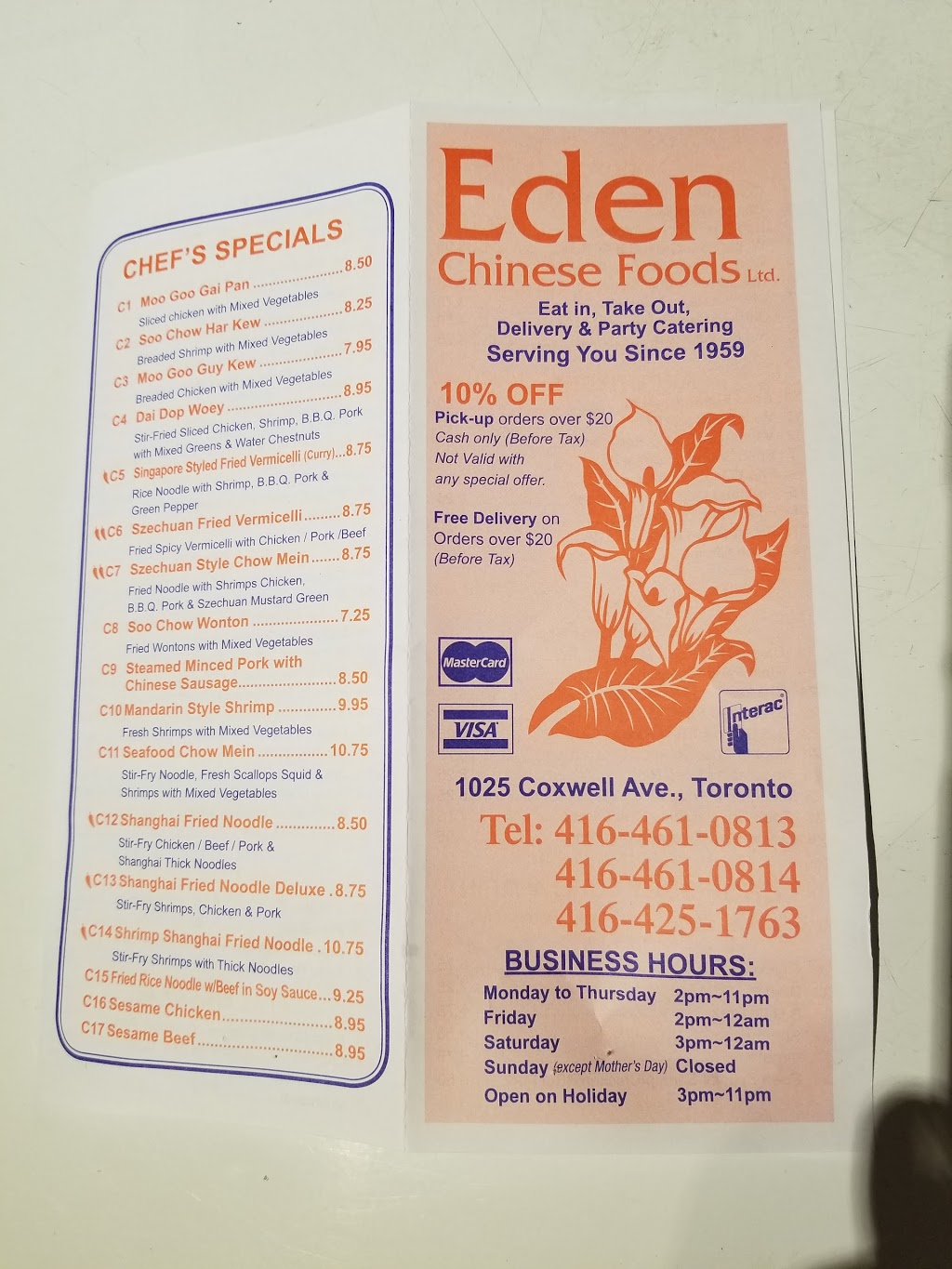 Eden Chinese Food | 1025 Coxwell Ave, East York, ON M4C 3G4, Canada | Phone: (416) 461-0813