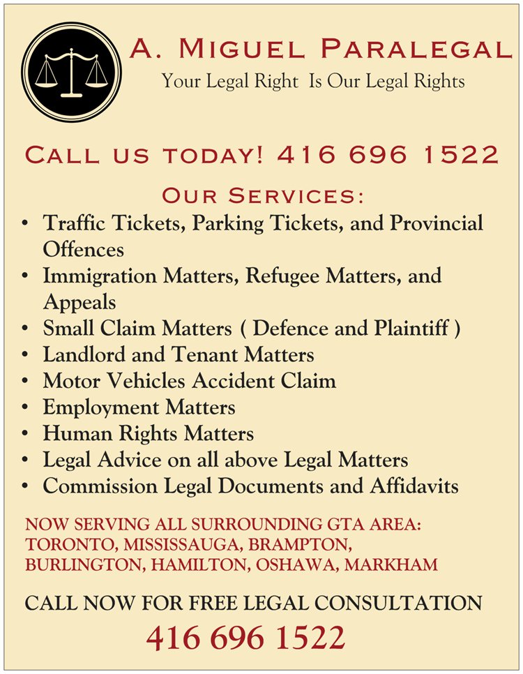 A. Miguel Paralegal | 61 Heintzman St, Toronto, ON M6P 5A2, Canada | Phone: (416) 696-1522