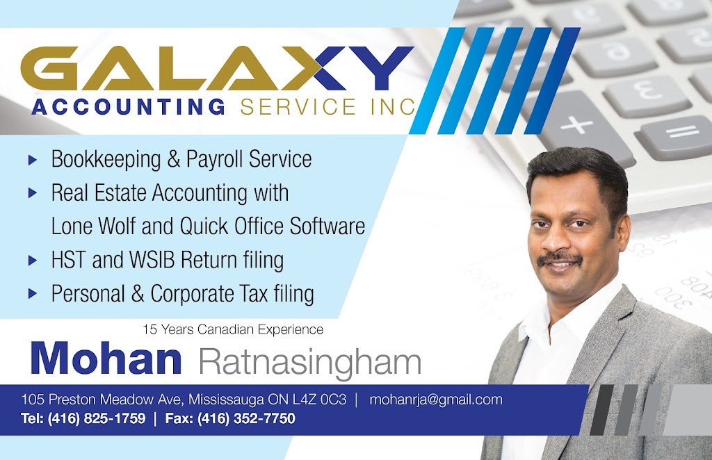 Galaxy Accounting Service Inc. | 105 Preston Meadow Ave, Mississauga, ON L4Z 0C3, Canada | Phone: (416) 825-1759