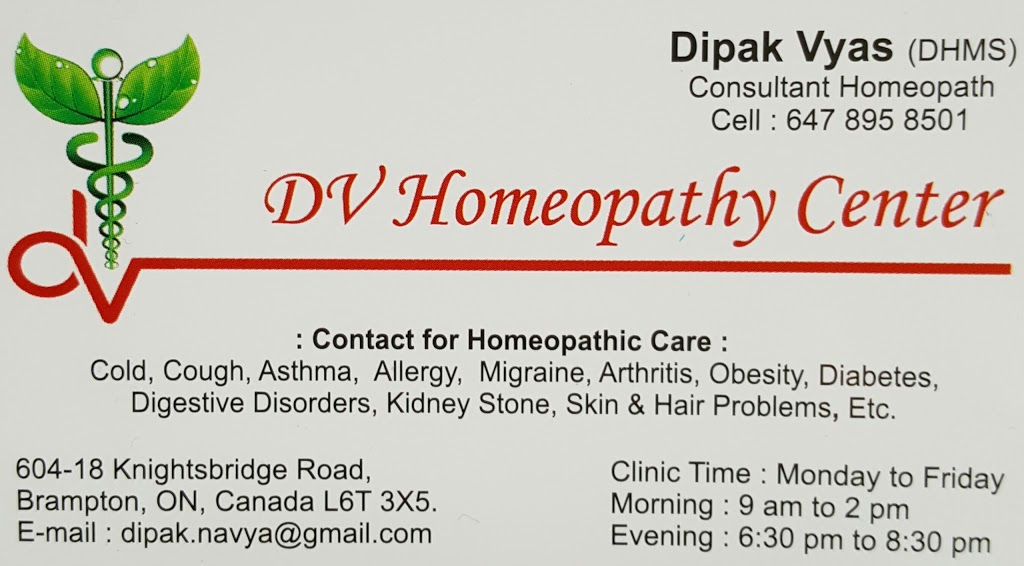 DV Homeopathy Center | 18 Knightsbridge Rd, Brampton, ON L6T 3X5, Canada | Phone: (647) 895-8501