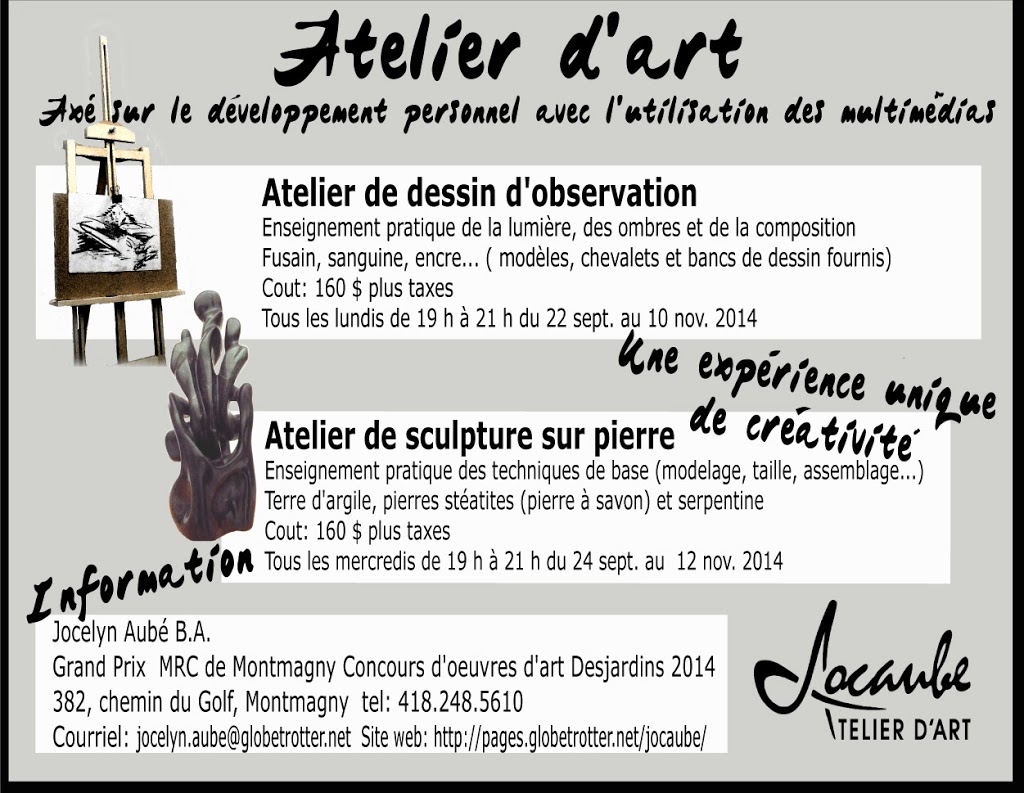 Atelier dart Jocaube | 382 Chemin du Golf, Montmagny, QC G5V 3R9, Canada | Phone: (418) 248-6787