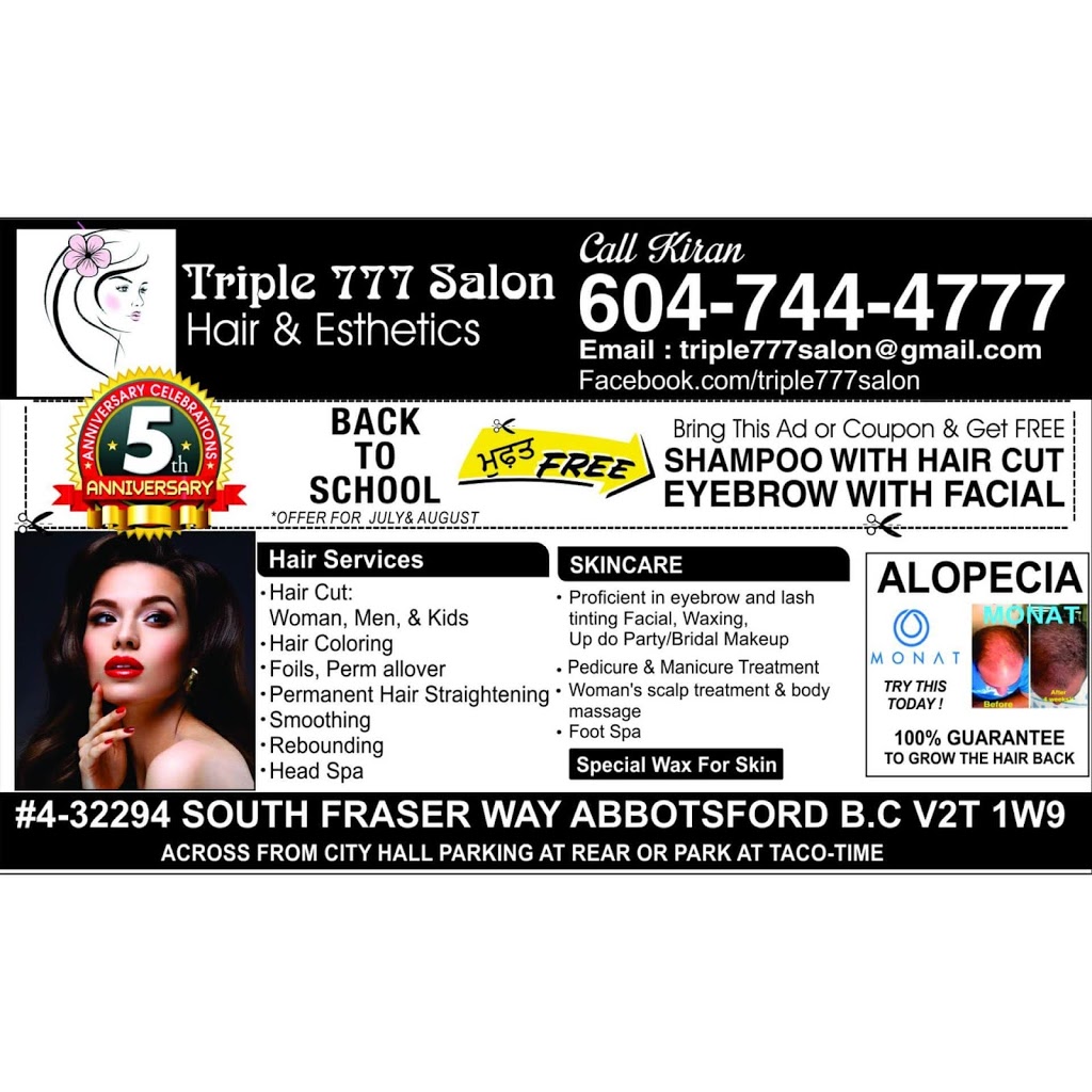 Triple 777 Hair & Esthetics | 4#32294, S Fraser Way, Abbotsford, BC V2T 1W9, Canada | Phone: (604) 744-4777