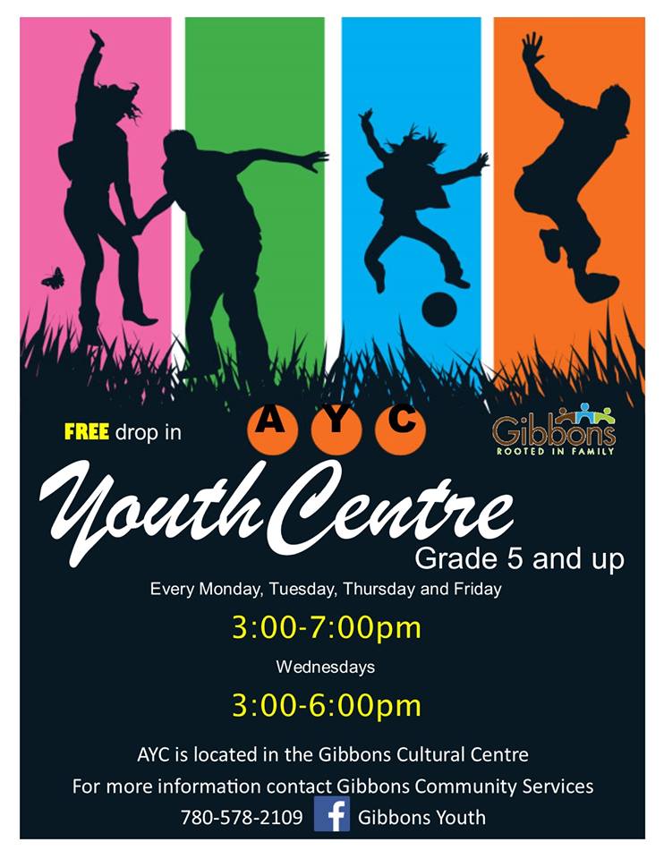 Gibbons Youth Centre | 5115 51 St, Gibbons, AB T0A 1N0, Canada | Phone: (780) 578-6449