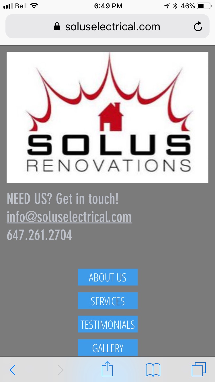 Solus Electrical & Renovations | 1392 Will Scarlett Dr, Oakville, ON L6J 6S6, Canada | Phone: (647) 261-2704