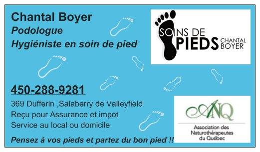 Soins de Pieds Chantal Boyer | 369 Rue Dufferin, Salaberry-de-Valleyfield, QC J6S 2A5, Canada | Phone: (450) 288-9281