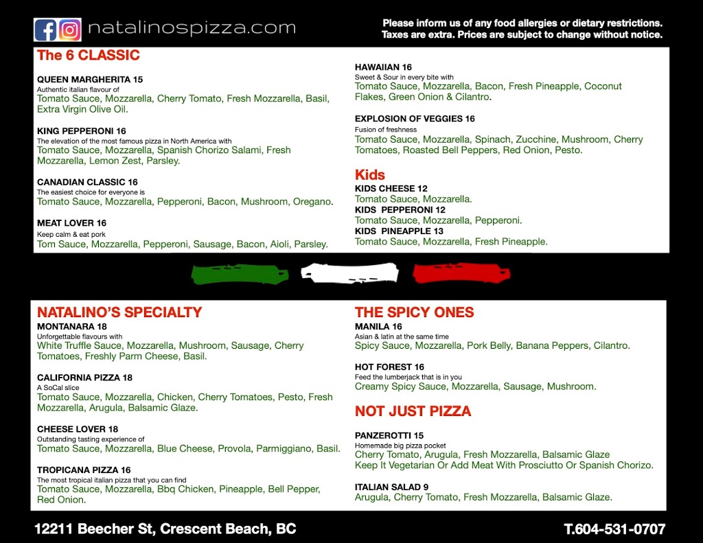 Natalinos pizza | 12211 Beecher St, Surrey, BC V4A 3A2, Canada | Phone: (604) 531-0707