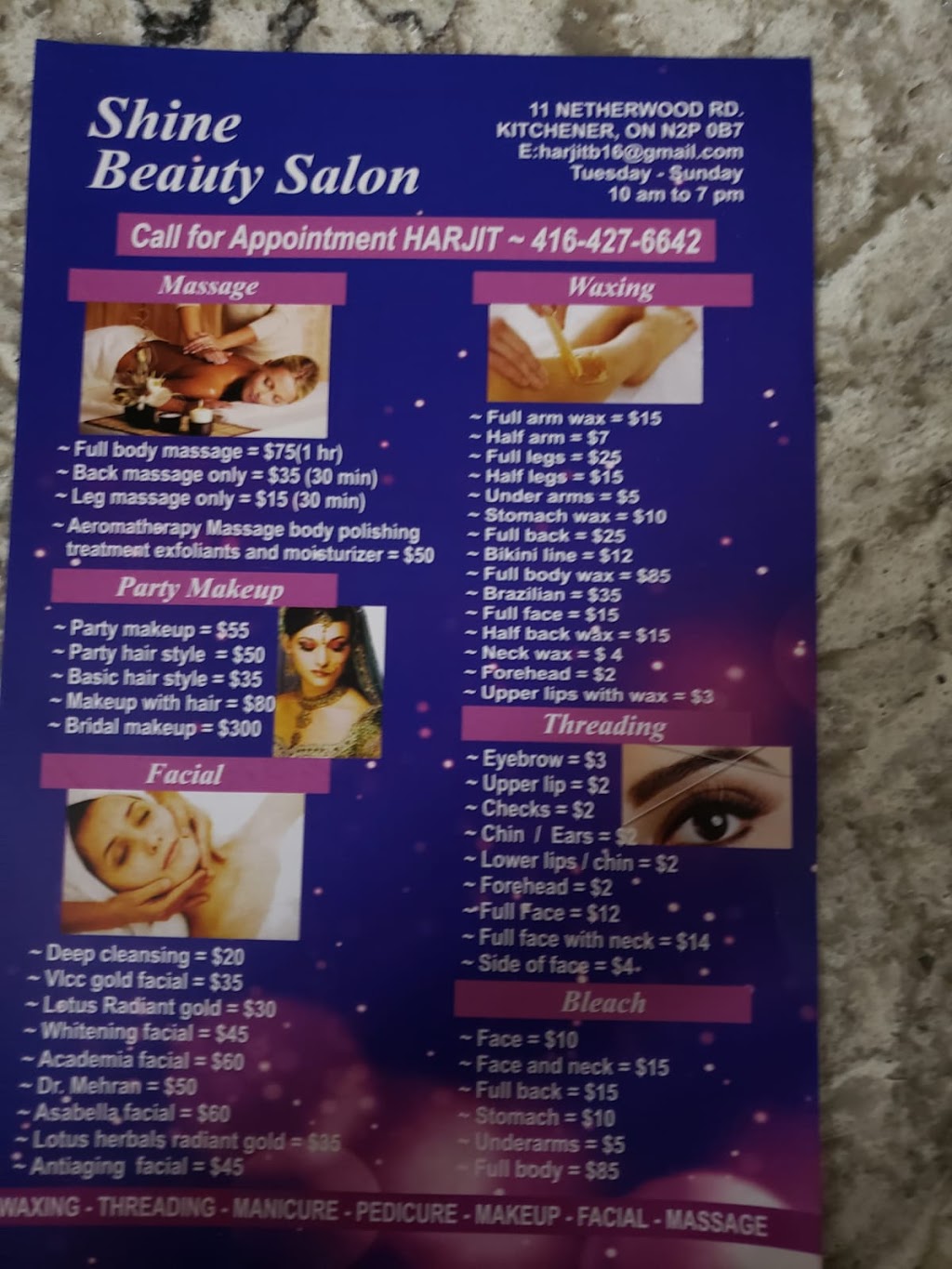 Shine beauty salon | 11 Netherwood Rd, Kitchener, ON N2P 2X5, Canada | Phone: (416) 427-6642