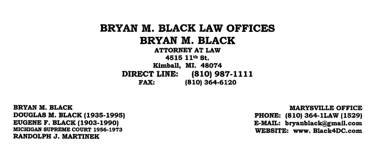 Bryan M. Black Law Offices | 4515 11th St, Kimball, MI 48074, USA | Phone: (810) 364-1529