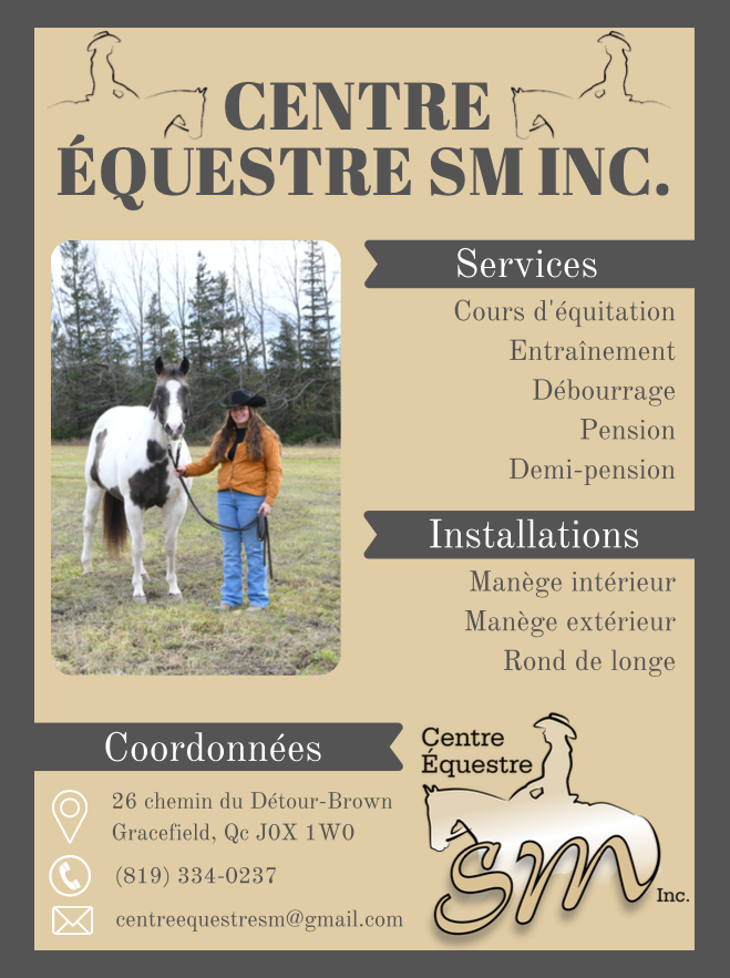 Equestrian Center Sm Inc. | 26 Chem. du Détour Brown, Gracefield, QC J0X 1W0, Canada | Phone: (819) 334-0237