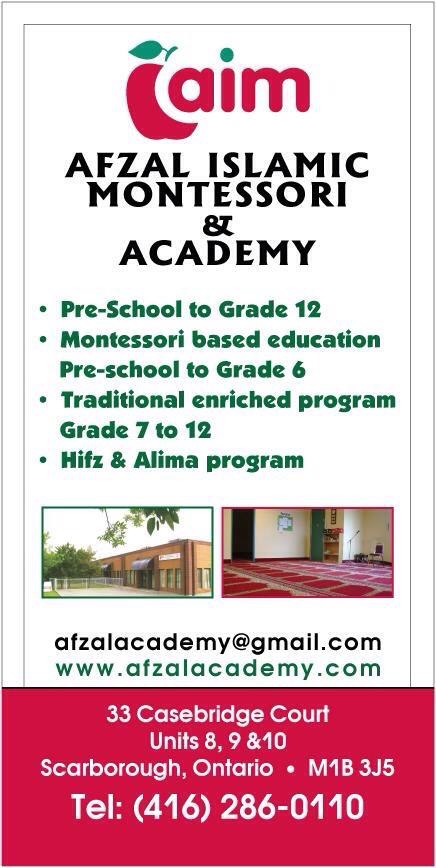 Afzal Islamic Montessori & Academy | 33 Casebridge Ct Unit 8, 9, 10, Scarborough, ON M1B 3J5, Canada | Phone: (416) 286-0110