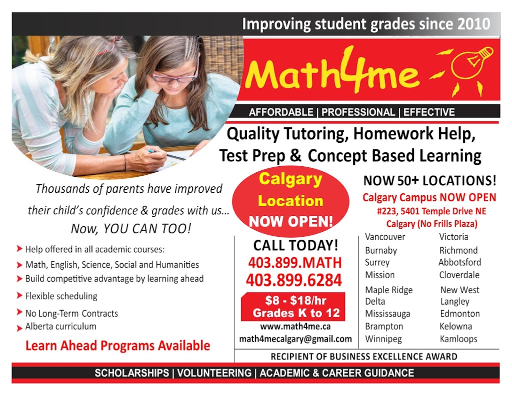 Math4Me | 5401 Temple Dr NE #223, Calgary, AB T1Y 3R7, Canada | Phone: (403) 899-6284