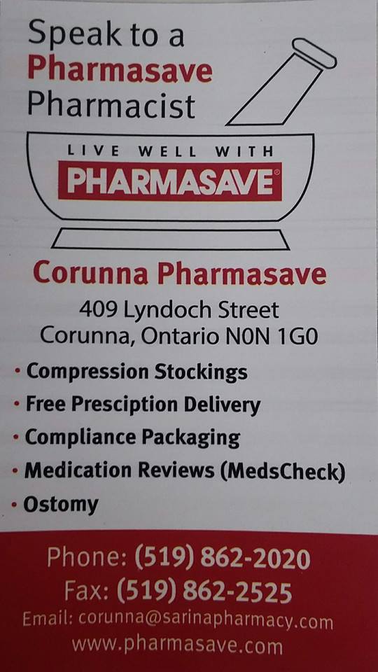 Corunna Pharmasave | 409 Lyndoch St, Corunna, ON N0N 1G0, Canada | Phone: (519) 862-2020