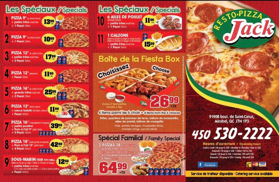 Pizza Jack | 9190b Boulevard de St Canut, Mirabel, QC J7N 1P3, Canada | Phone: (450) 530-2222