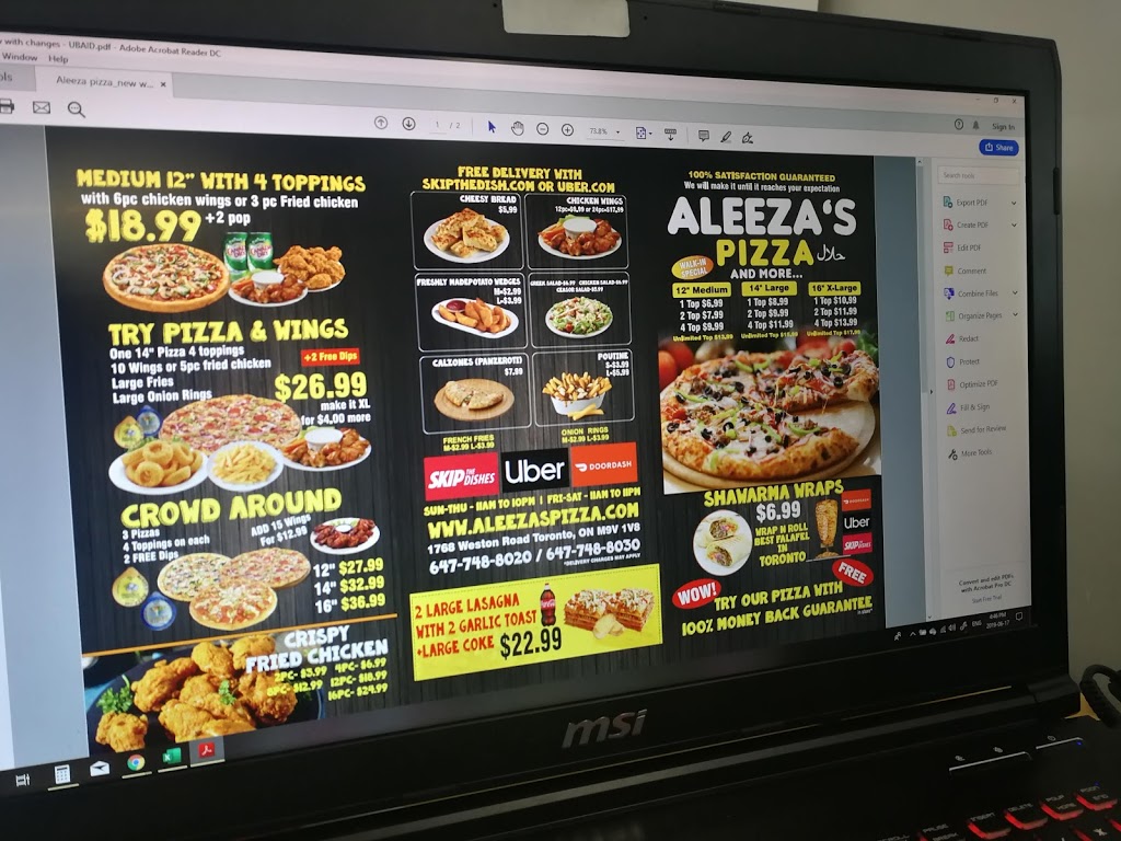 Aleezas Pizza | 1768 Weston Rd, Toronto, ON M9V 1A8, Canada | Phone: (647) 748-8020