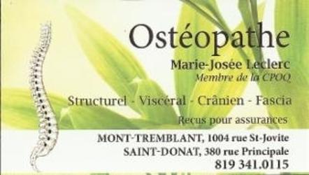 Ostéopathie Marie-Josée Leclerc | 380 Rue Principale, Saint-Donat-de-Montcalm, QC J0T 2C0, Canada | Phone: (819) 341-0115