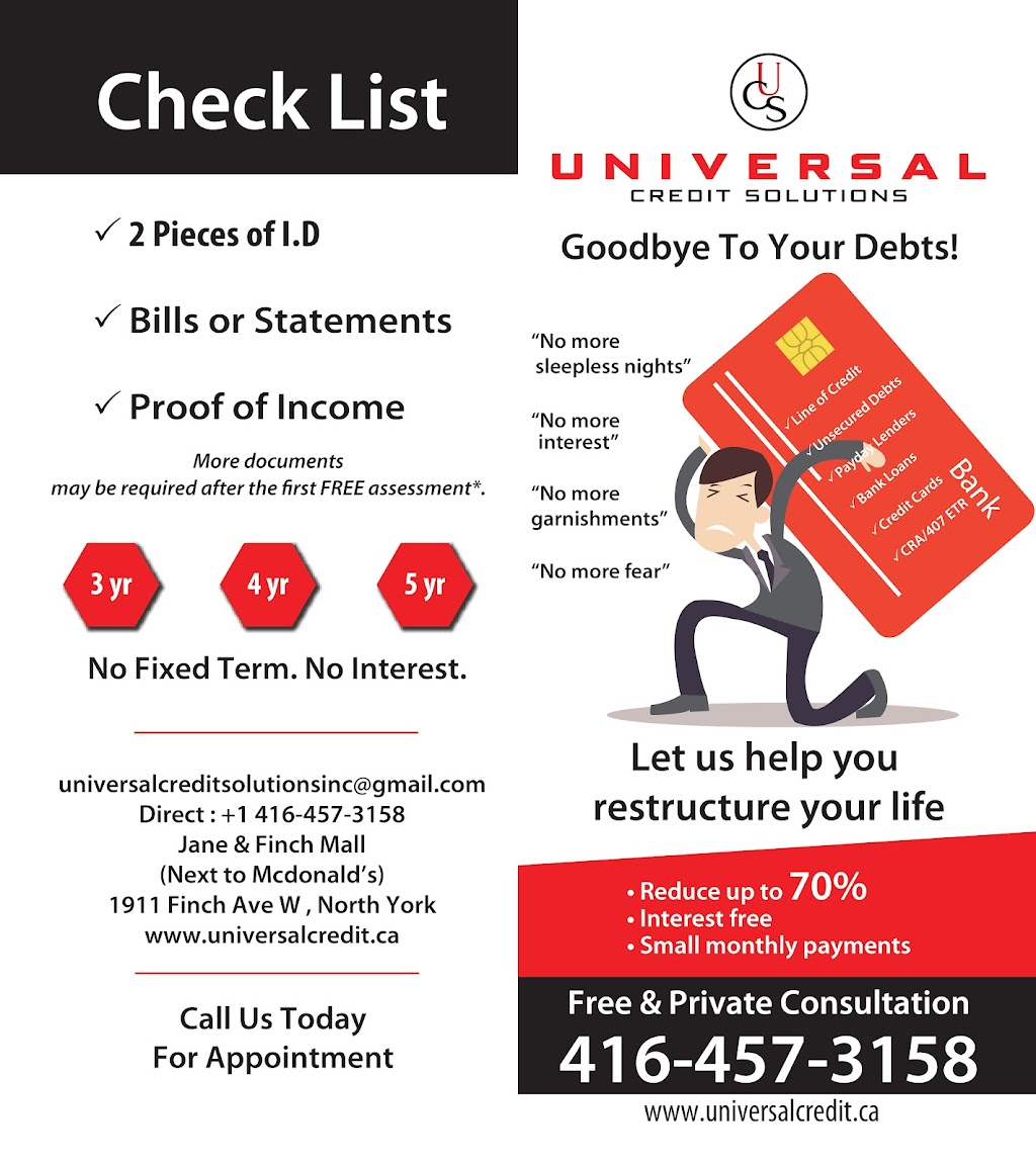 Universal Credit Solutions Inc | Nxt To Mcdonalds, 1911 Finch Ave W, North York, ON M3N 2V2, Canada | Phone: (416) 457-3158