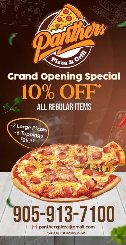 Panthers Pizza & Grill | 6475 Mayfield Rd, Brampton, ON L6P 0H9, Canada | Phone: (905) 913-7100