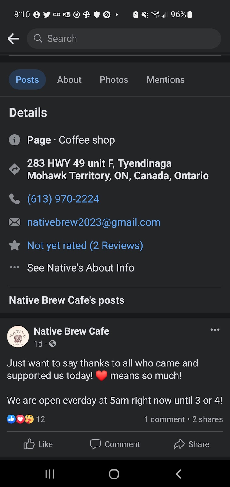 Native Brew Cafe | 283 ON-49, Deseronto, ON K0K 1X0, Canada | Phone: (613) 970-2224