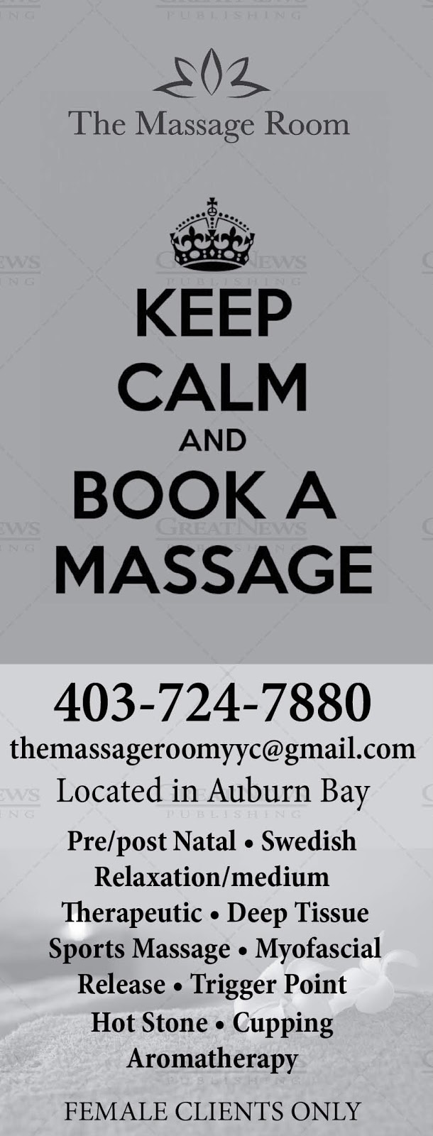 The Massage Room YYC | 124 Auburn Crest Ln SE, Calgary, AB T3M 1P8, Canada | Phone: (403) 724-7880