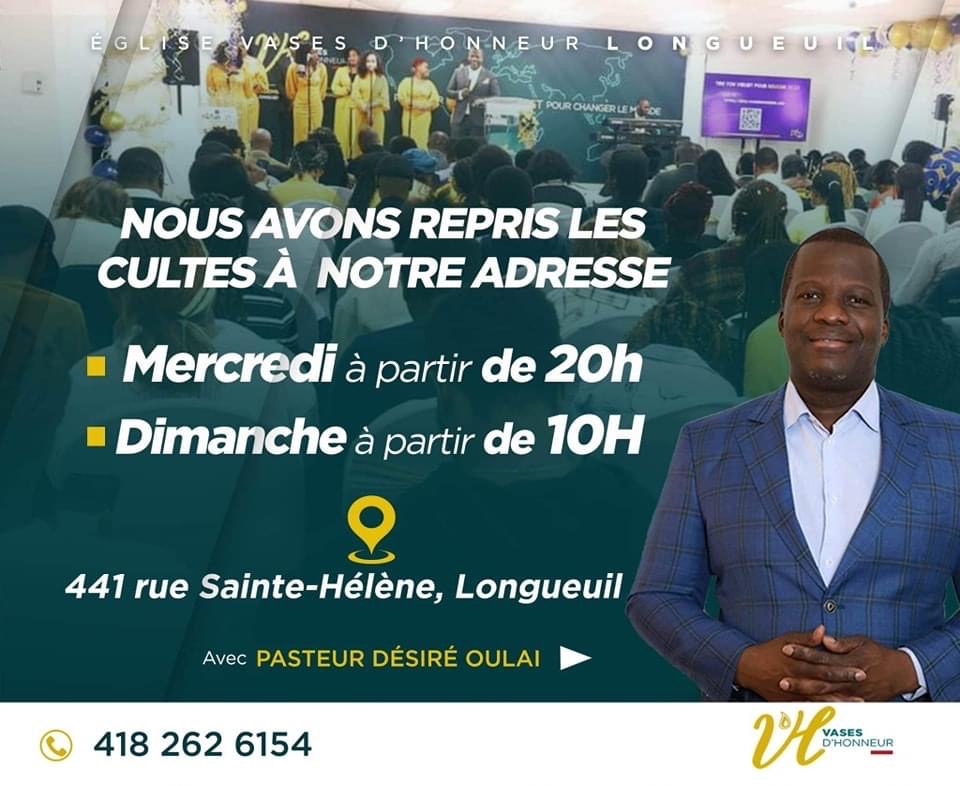 Église Vases d’Honneur Longueuil | 441 Rue Sainte-Hélène, Longueuil, QC J4K 3R3, Canada | Phone: (514) 561-9449