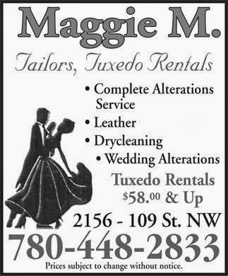 Maggie M Tailors | 2156 109 St NW, Edmonton, AB T6J 7C1, Canada | Phone: (780) 448-2833