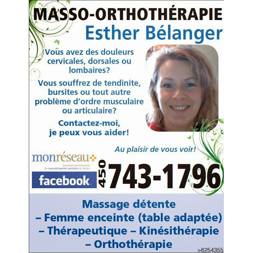 Masso-Orthothérapie Esther Bélanger | 29 Rue Rochefort, Saint-Robert, QC J0G 1S0, Canada | Phone: (450) 743-1796