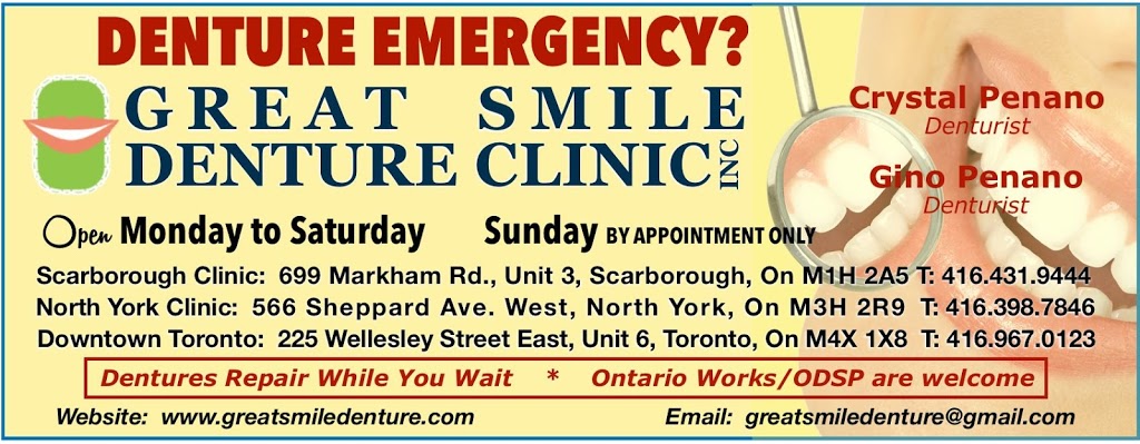 Great Smile Denture Clinic Inc | 566 Sheppard Ave W, North York, ON M3H 2R9, Canada | Phone: (416) 398-7846