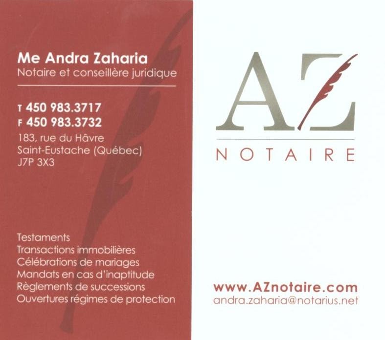 Andra ZAHARIA, notaire | 468 Chem. de la Grande-Côte, Saint-Eustache, QC J7P 1J4, Canada | Phone: (450) 983-3717