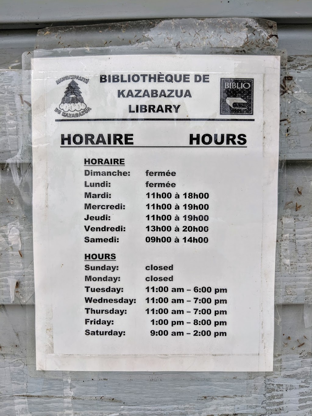 Biliotheque Municipale De Kazabazua | 373 Route 105, Kazabazua, QC J0X 1X0, Canada | Phone: (819) 467-2852