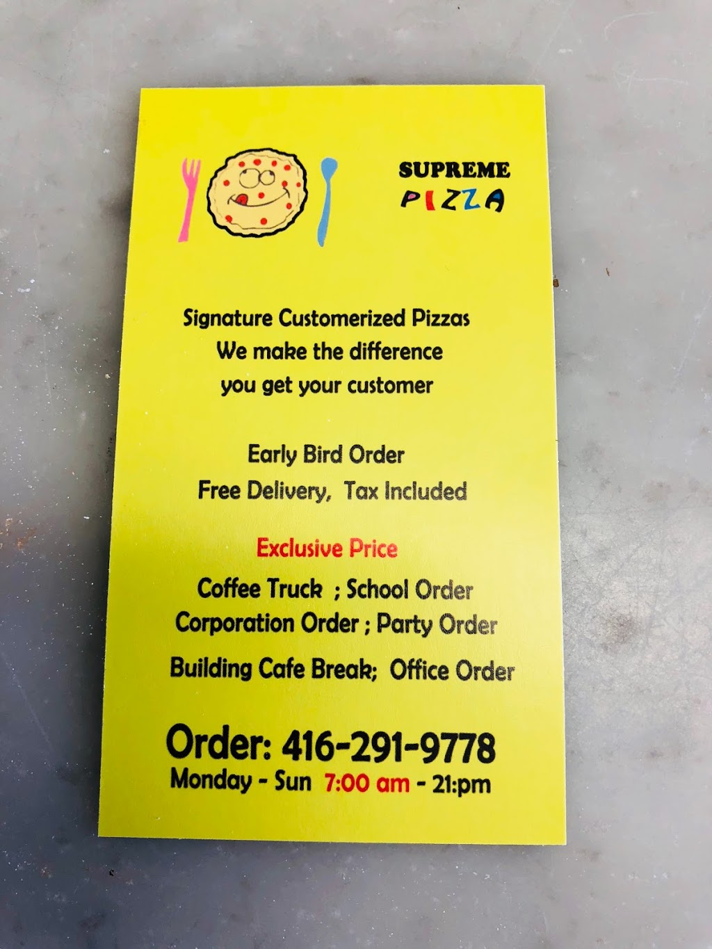Supreme Pizza | 8 Glen Watford Dr G18, Scarborough, ON M1S 2C1, Canada | Phone: (416) 291-9778