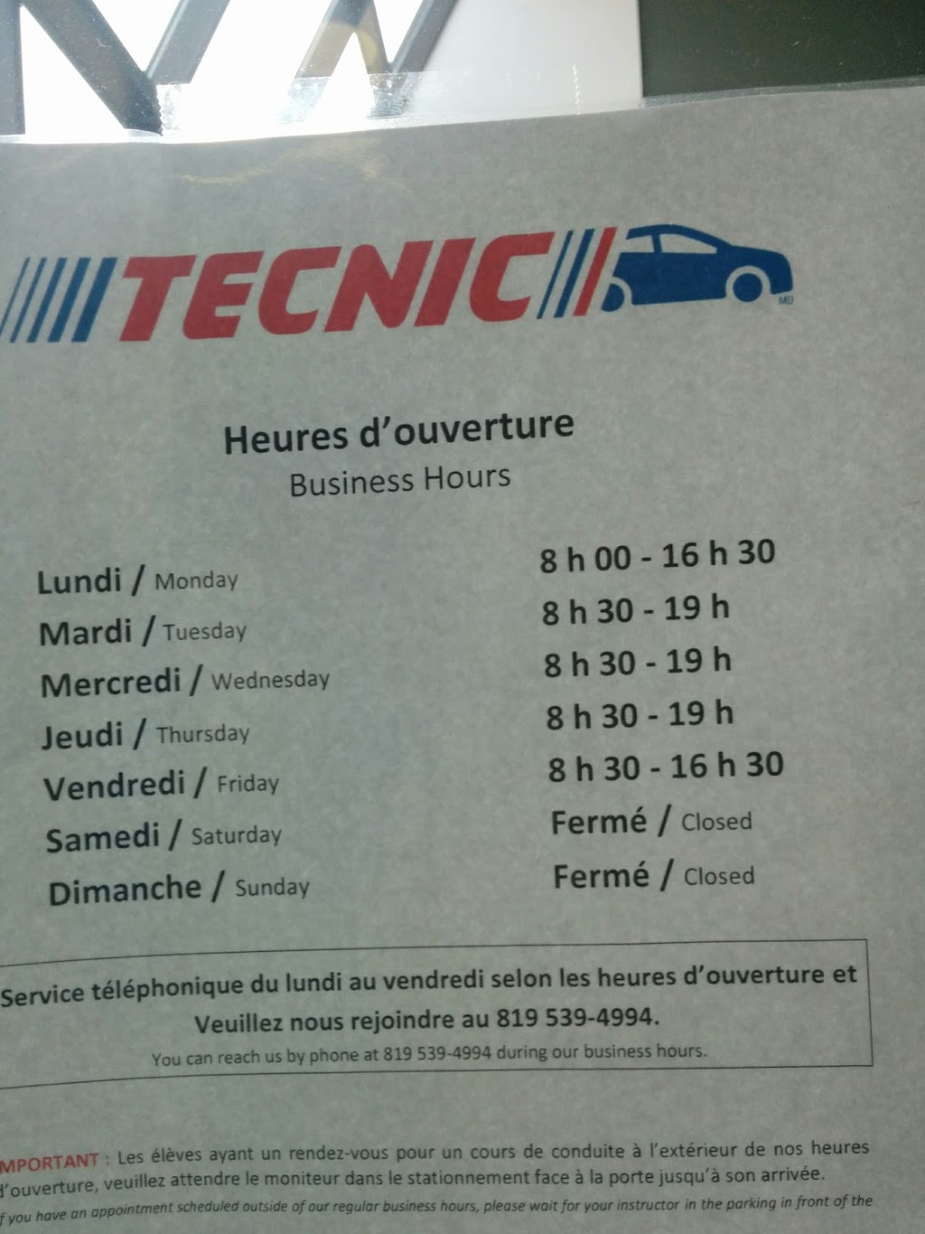 School Driving Tecnic Shawinigan | 5023 Bd des Hêtres, Shawinigan, QC G9N 4V9, Canada | Phone: (819) 539-4994