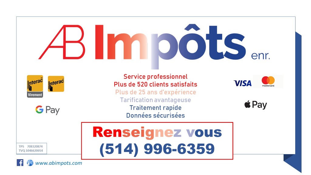 AB Impots Enr. | 24 Rue des Geais Bleus, Saint-Basile-le-Grand, QC J3N 1L1, Canada | Phone: (514) 996-6359